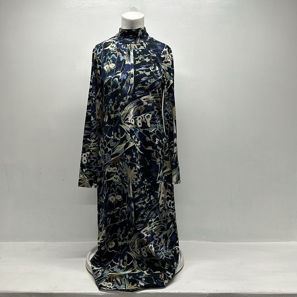 Ted Baker Dress Choliee Bodycon Midi High Neck Long Sleeve Floral Blue 3 Medium - Picture 2 of 11